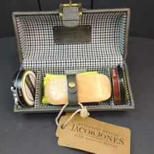 JACOB JONES Leather Shoe Shine Kit- Brown/Black Polish-Brush & Wipe NEW