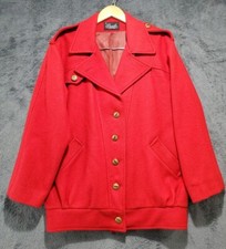 Vintage Basile Retro Red Wool Blend Business Peacoat Womens Size XL Made In USA