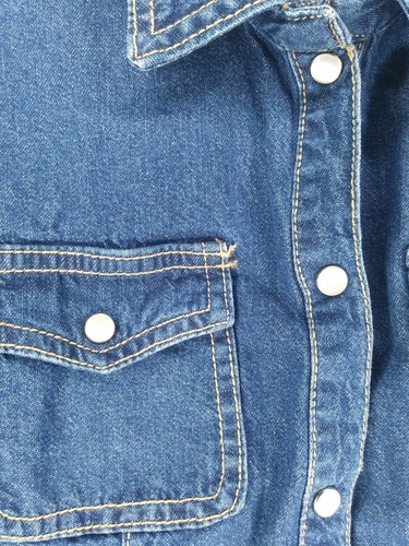 mimi maternity dress small blue denim long sleeved button up EUC - Picture 4 of 7