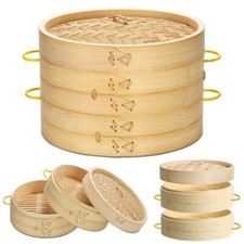 Dumplings Bamboo Steamer Cooker 15/20/25/30 cm with Lid Dimsum with Handle Tools