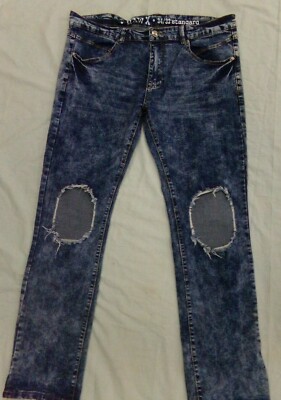 Raw X  Mens Standard Stretch Denim Blue Jeans Size 34x32 Distressed EUC