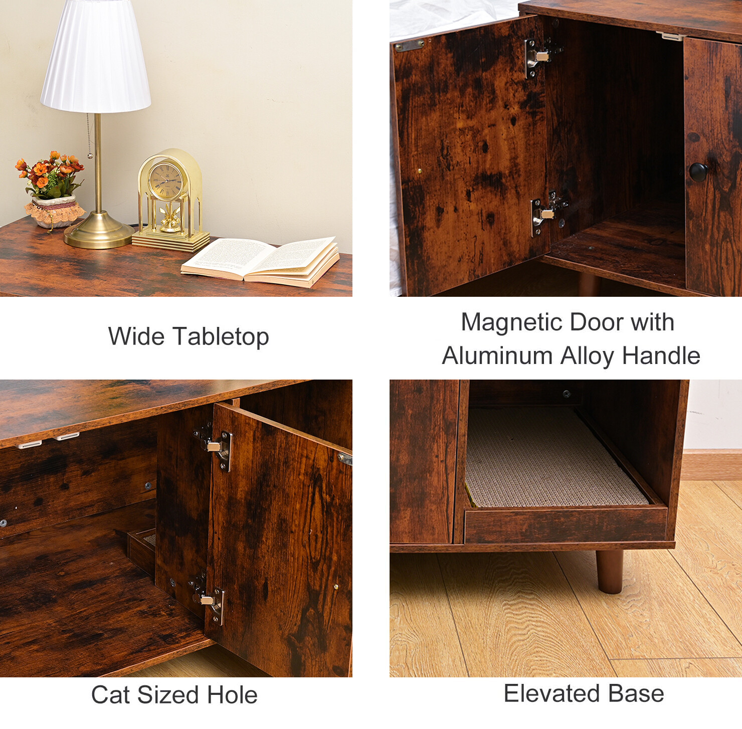 3 in 1 Multifunctional Cat Box w/ 2Doors Hide Cat Litter Box