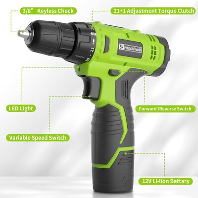 FADAKWALT 20V Cordless Drill/Driver Set – 1/2” Keyless Chuck, 2 Speeds, 25+1 Torque, 400 Inch-lbs Power Drill Kit With Battery & Charger - View #12