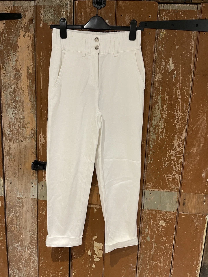 Próximo Jean Cónico tiro alto blanco bolsillos elásticos mezcla de algodón para mujer 8 Foto 3 de 4