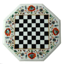 13" Chess Board white Marble chess Table Top inlay malachite decor room home