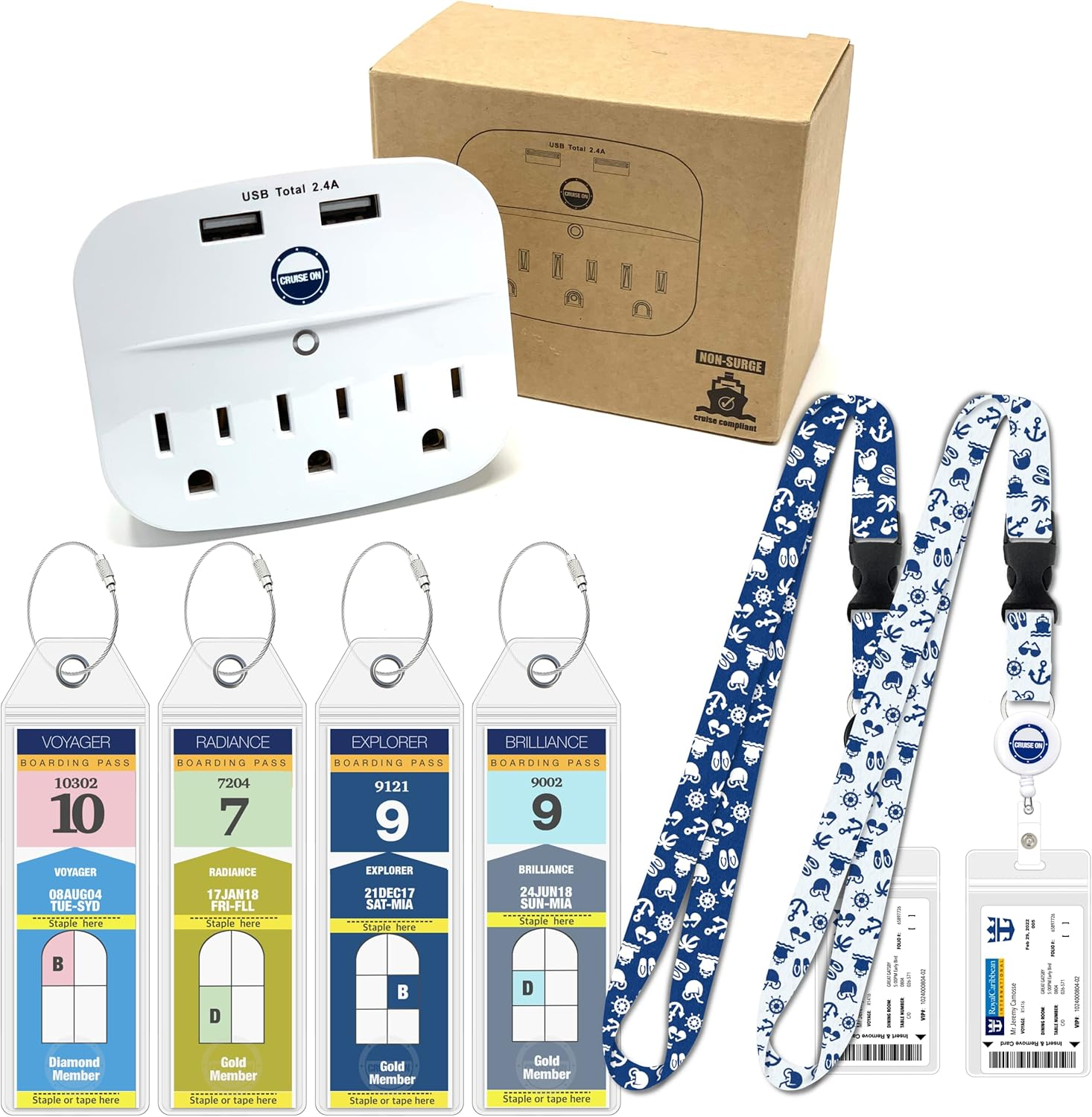 Royal Caribbean Essentials Kit - Cruise Power Strip, Lanyards & Royal Caribbean