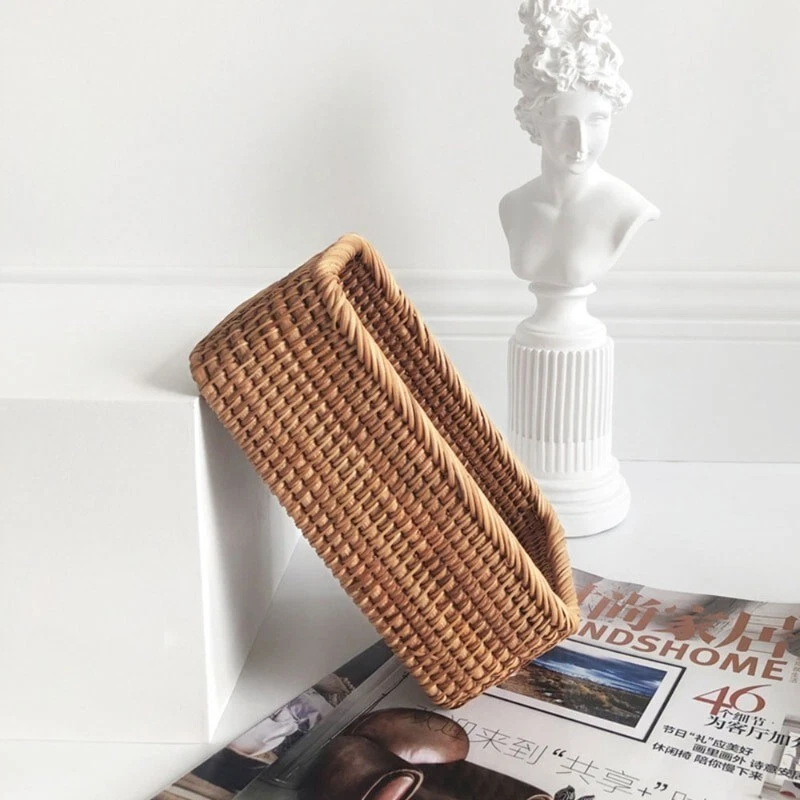 Handwoven Rattan Wicker Basket Rectangular Household Storage Box Home Décor New - Image 4 of 4