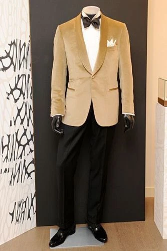 Mens Golden Velvet Dinner Blazer Handmade Wedding Party Wear Tuxedo Jacket Coat