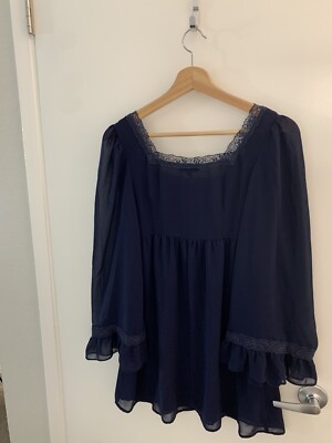 Topshop Navy Blue Mini Dress Long Wide Sleeves square Lace neckline Women 2 | eBay Topshop Navy Blue Mini Dress Long Wide Sleeves square Lace neckline Women 2 | eBay