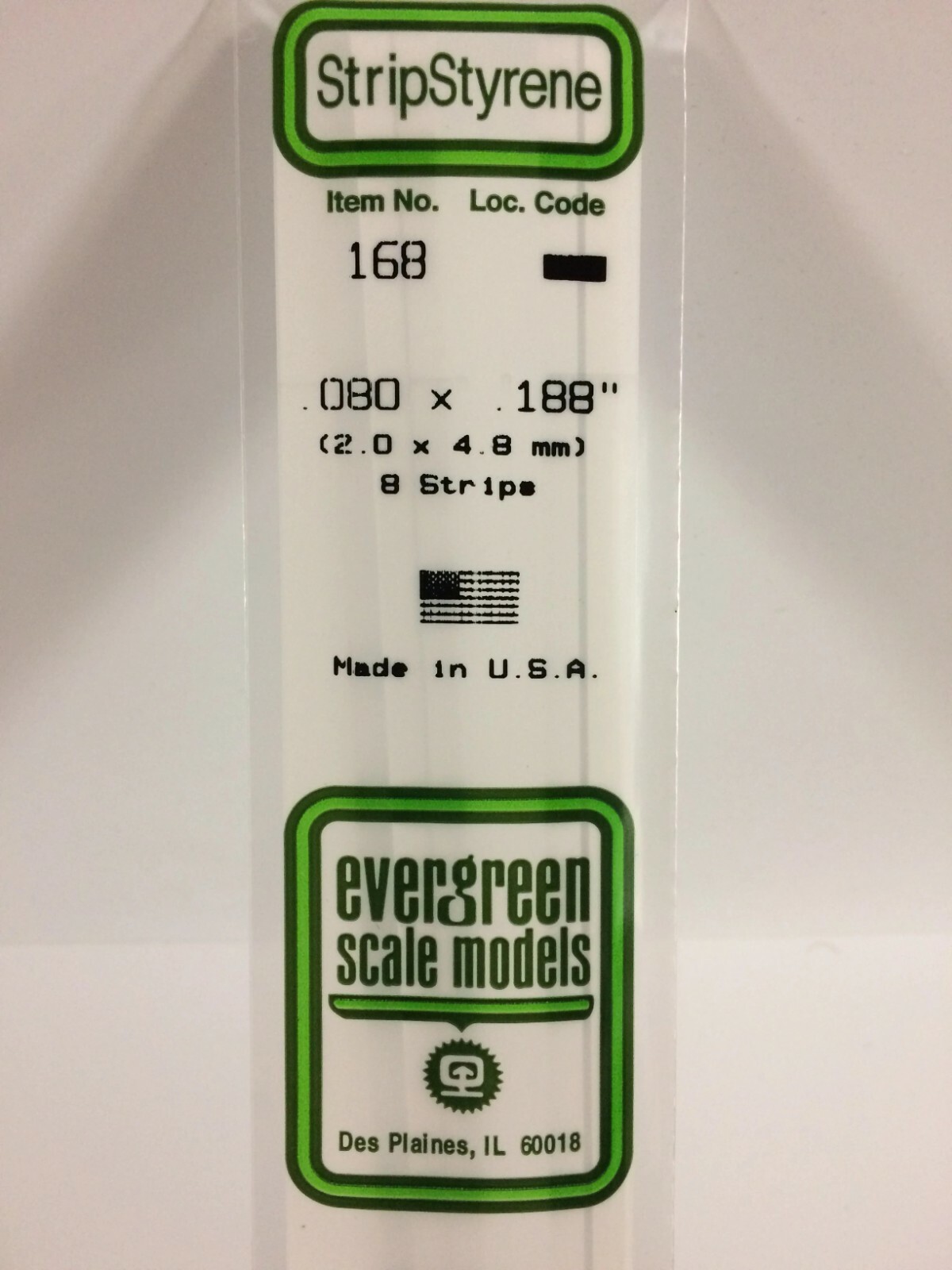 Evergreen EV0168 Polystyrene Strip 2x4.8mm (8pcs) Modeling