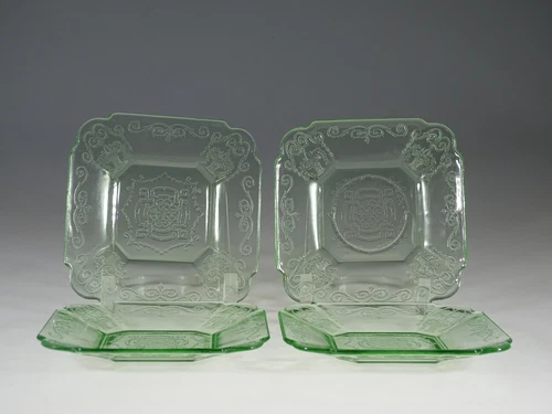 Set of 4 Vintage Indiana Glass Lorain Basket Sherbet Plates c.1930