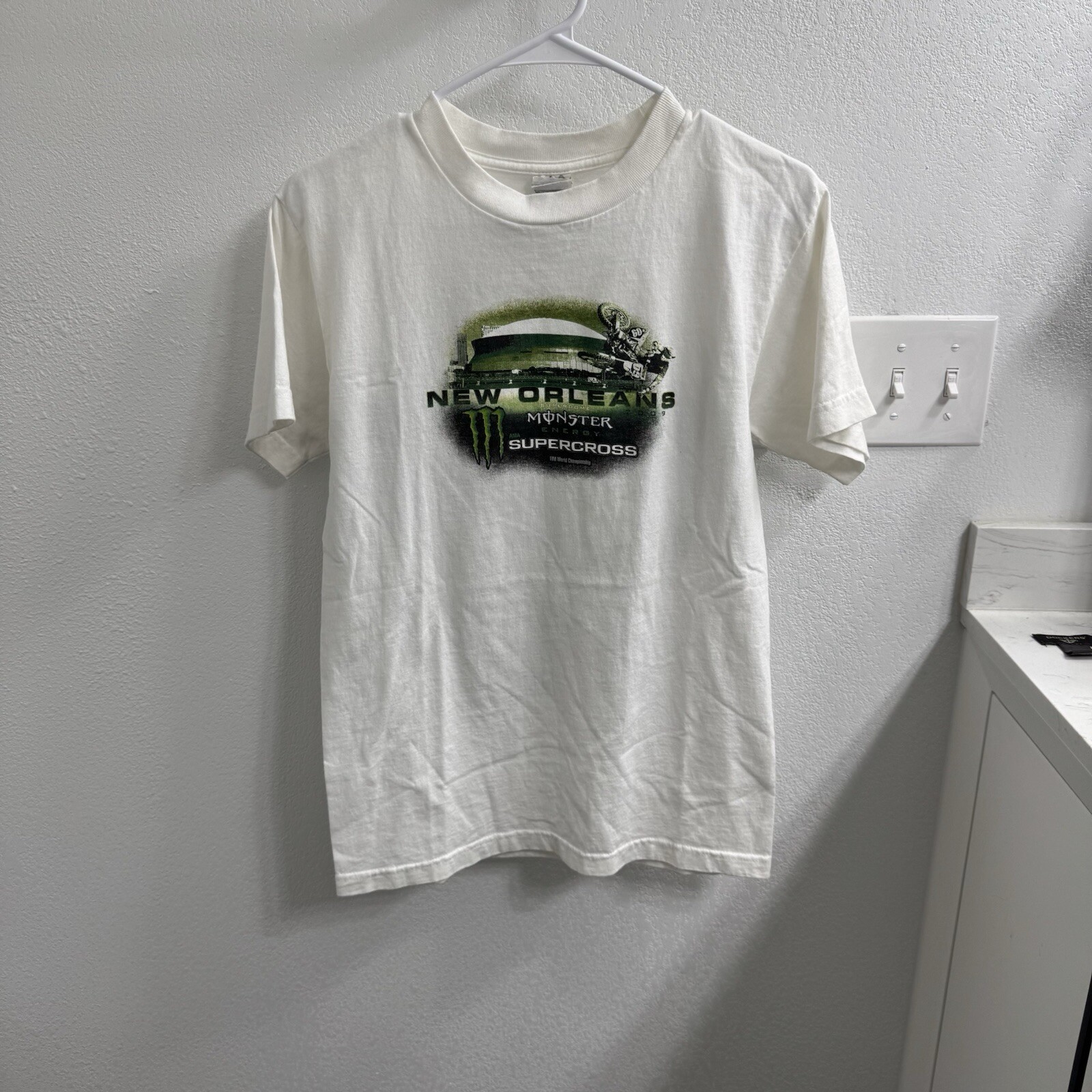 Vintage Monster Energy Motocross Y2K Skate Supercross 2009 Big Print Size S