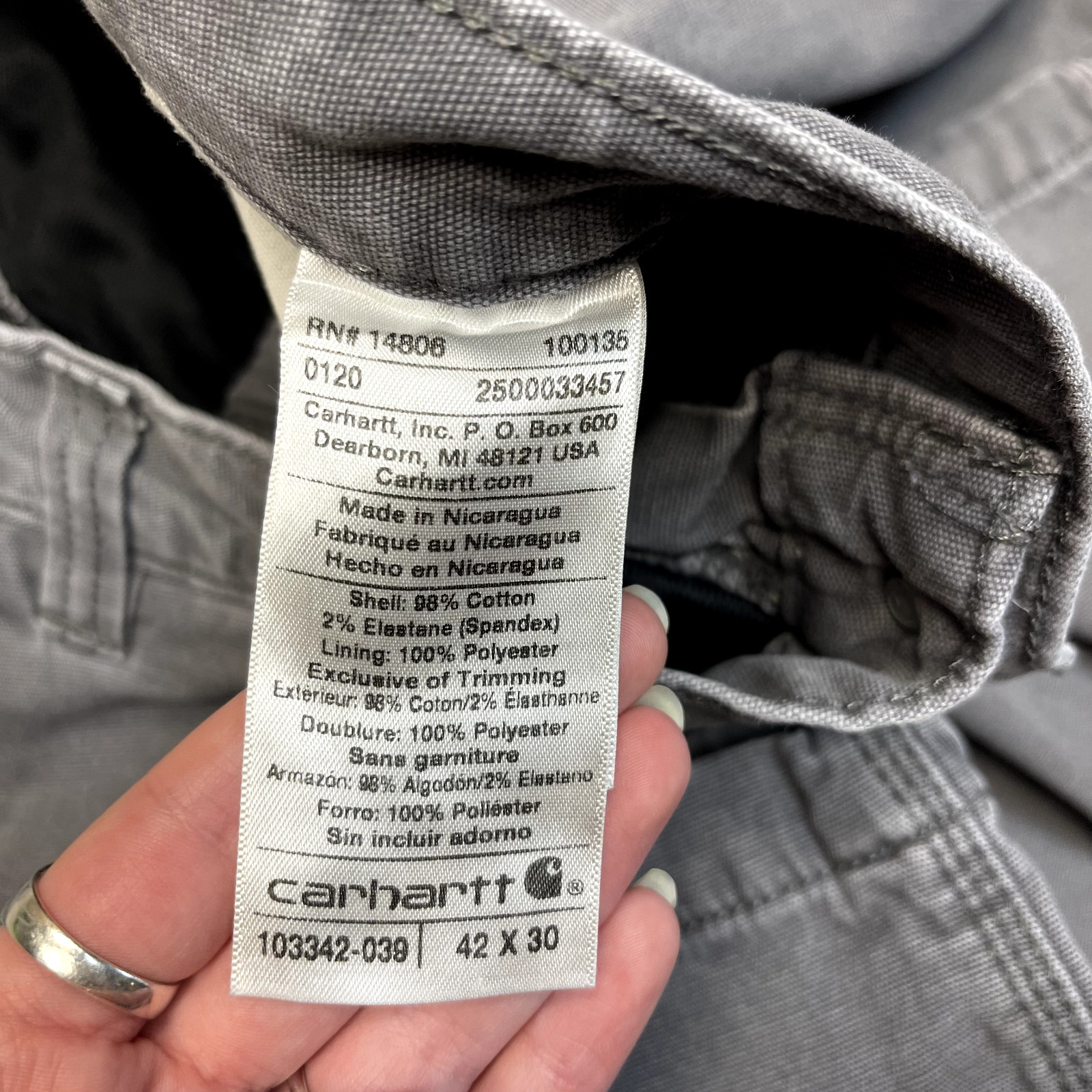Carhartt Trousers Mens Fleece Lined Carpenter Vintage Workwear Pants Grey 42” image 6