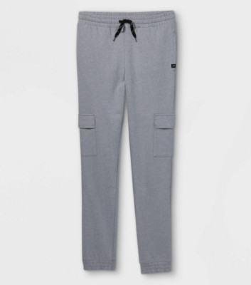 New Plus Boys' French Terry Cargo Jogger Pants - art class Light Gray XL Husky