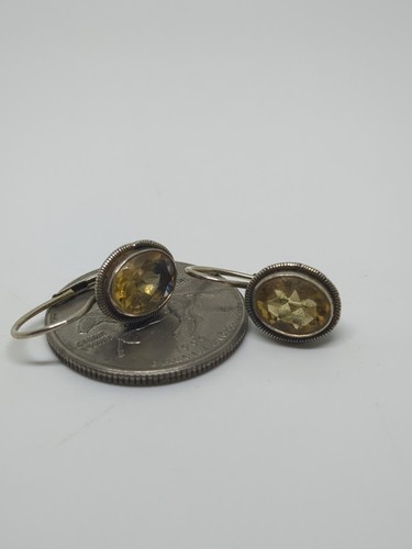 Vintage Sterling Silver 950 Yellow Stone Drop Earrings - Picture 2 of 7