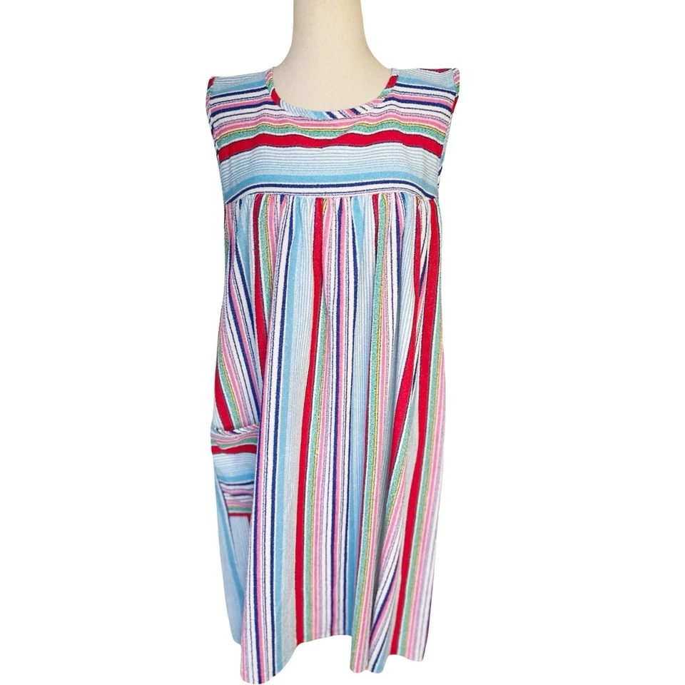 Mini Vestido Vintage Terry Tela Arco Iris Rayas Para Mujer XL Multicolor Retro Boho Foto 3 de 4