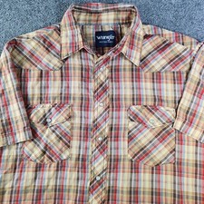 VTG Wrangler Mens Large Western Cowboy Pearl Snap Short Sleeve Shirt Retro Plaid