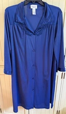 Vtg Vanity Fair Nightgown Button Navy Blue 3/4 Sleeve Size Large USA Sleep Robe