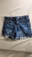 Cat  Jack Girls Medium 8 Blue Stretch Denim Cut-Off Shorts with Striped Trim
