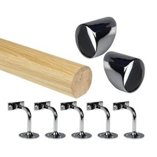 Oak Round Mopstick Handrail Kit + Brackets & End Caps–Multiple Lengths & Colours