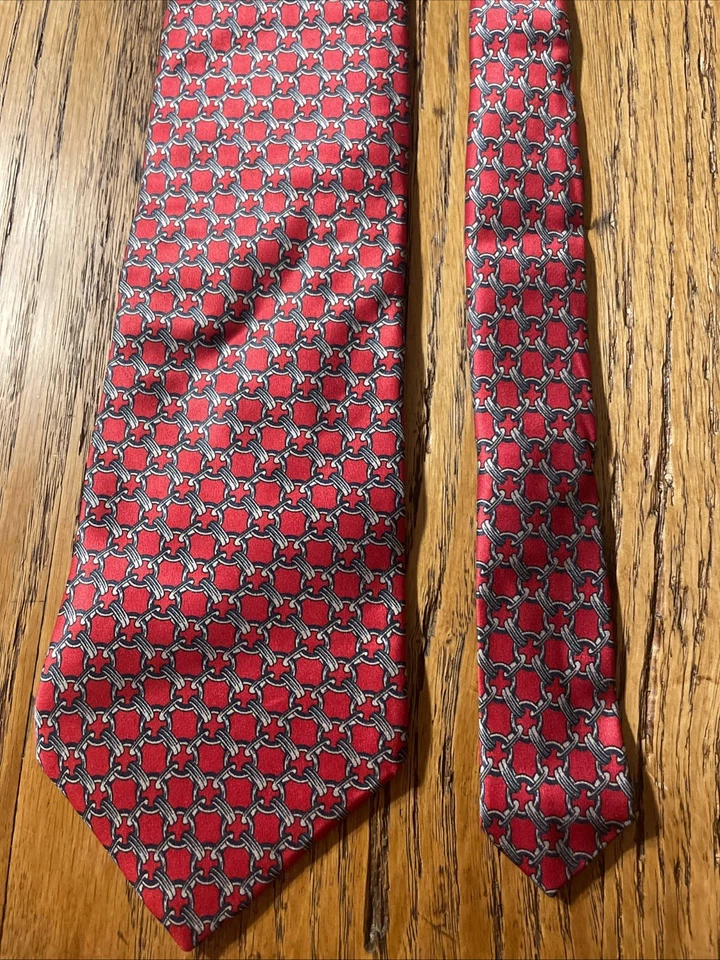 复古 EUC Bert Pulitzer 几何丝绸领带男式领带美国链条 — 第 3/4 张图片