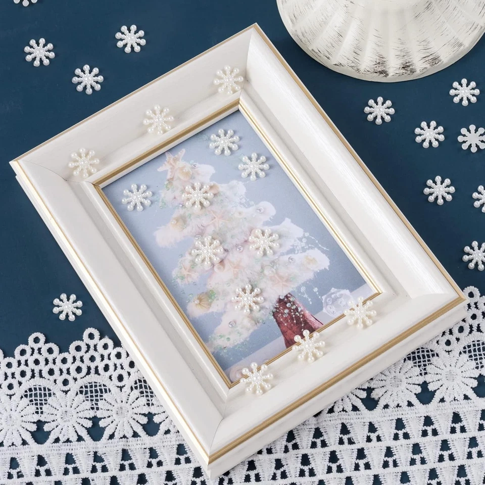 Guirnalda blanca de copos de nieve de Navidad con brillo pequeño ABS similar a una perla Foto 3 de 4