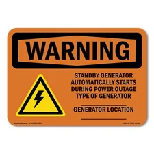 Standby Generator Automatically ANSI Warning Sign Metal Plastic Decal