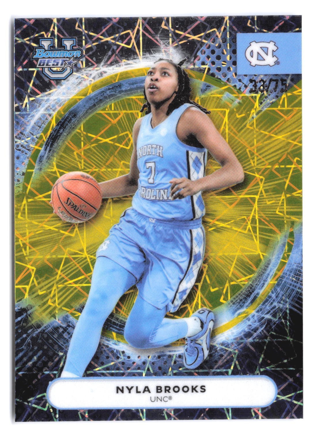 2025-26 Bowman University's Best Nyla Brooks #71 Yellow Lazer Refractor /75 RC