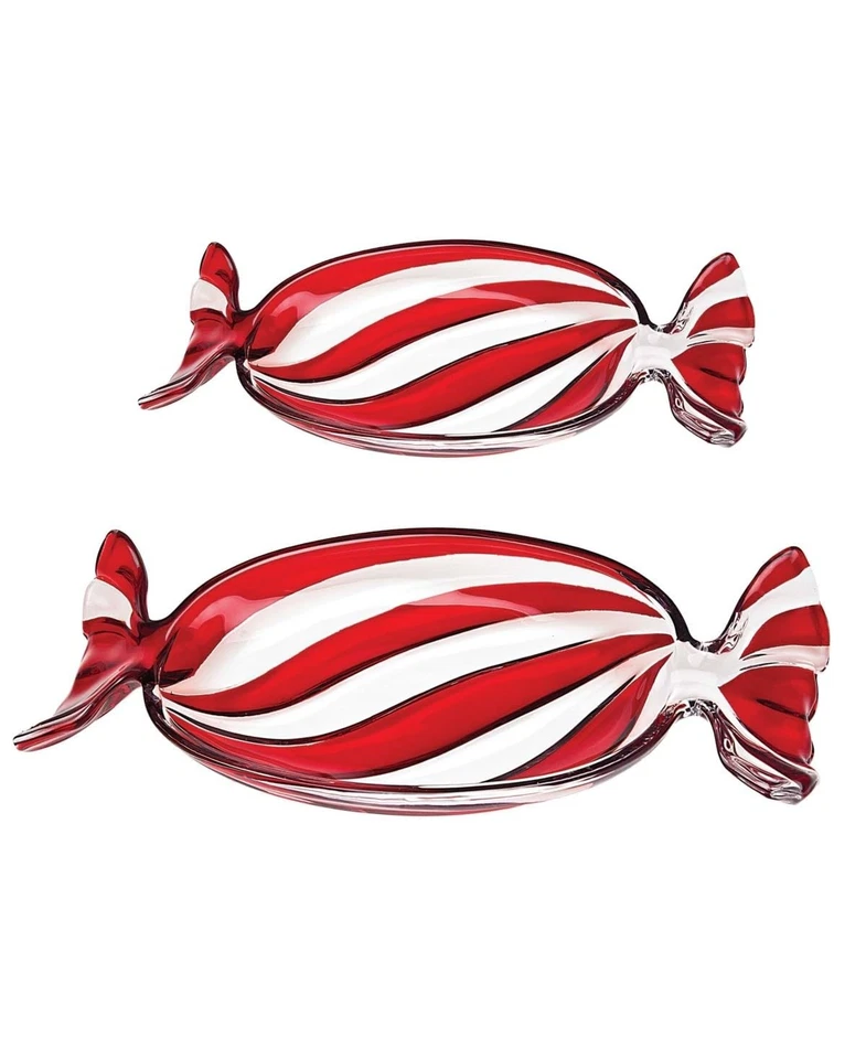 Godinger Red Peppermint Wrapper Trays, Candy-Shaped Glass Serving Dish, - Image 3 of 3