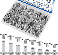 130Sets Chicago Screws Kit, Silver Screw Rivets, 8 Sizes Carbon Steel Binding Sc