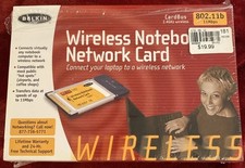 NIB Vintage Belkin Wireless Notebook Network Card 11Mbps CardBus 2.4Ghz, F5D602D