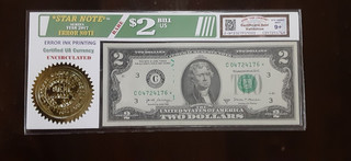 2017A $2.00 STAR NOTE INK PRINTING ERROR NOTE. UNCIRCULATED