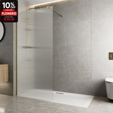 Walk In Wet Room Shower Screen Frameless 8mm Fluted Glass Brushed Brass 1200mm