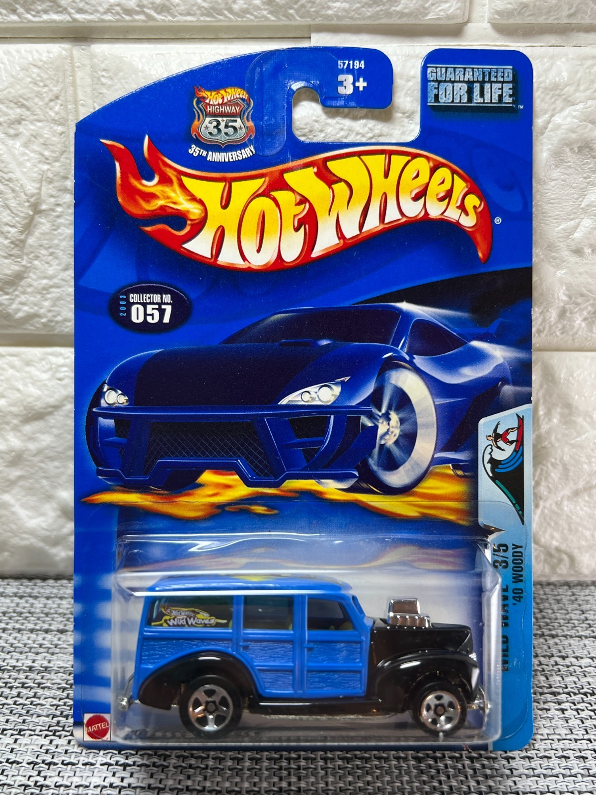 Hot Wheels Wild Wave 3/5 '40 Woody 2003 Collector No. 057 Blue
