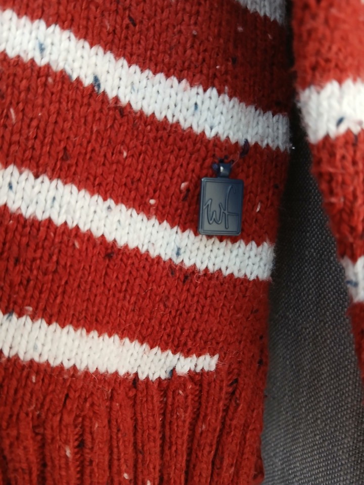 Weird Fish Ladies Fisherman Terracotta Red Cream Navy Fleck Jumper Size ...