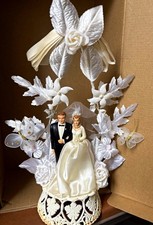 Vintage 1950s Bride and Groom Wedding Cake Topper unique with Butterfly s