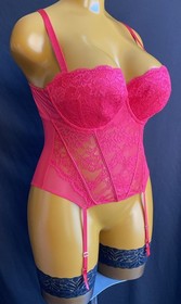 Ann Summers Sexy Lace Planet Suspender Basque, Red Sheer Mesh & Lace, UK 18 D-DD