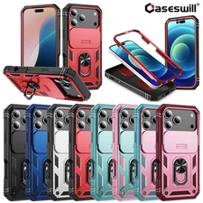For iPhone Air 17 16e 16 15 14 13 12 Pro Max Shockproof Ring Stand Case Cover