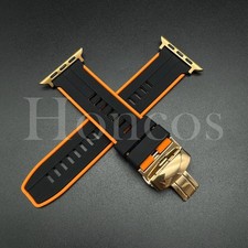 38 40 41 42 44 45 46 49 MM Rubber Band For Apple Watch Series 10 9 8 7 6 BLK/ORG