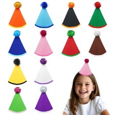 12 Pcs Mini Party Hats for Kid Stuffed Toys Reusable Felt Party Hats with Pom...