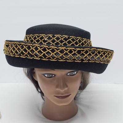 Vintage Doeskin Bollman Bolero Hat Black Wool Felt Sequins  display picture 2