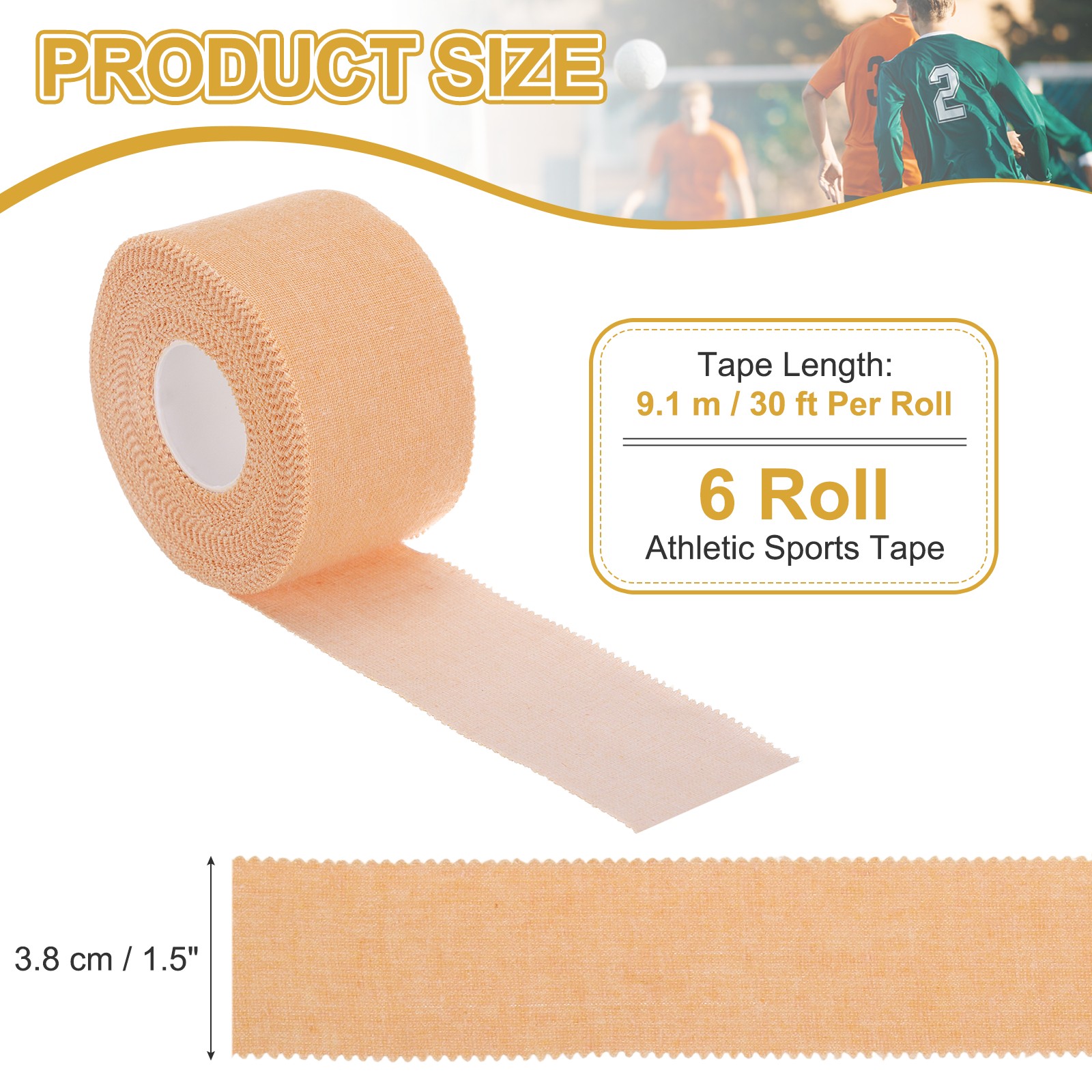 Athletic Sports Tape, Athletic Tape Easy Tear 1.5 in x 30 Ft, 6 Rolls, Ecru