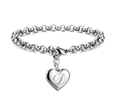 Valentine's Day Initial Charm Bracelets for Women Stainless Steel Letters D Alph
