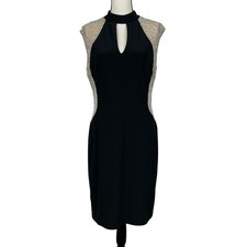 Xscape Womens Dress 14 Black Rhinestone Illusion Choker Neck Sleeveless Cocktail