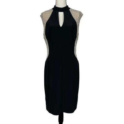 Xscape Womens Dress 14 Black Rhinestone Illusion Choker Neck Sleeveless Cocktail - image 1 of 4