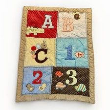 Vintage 123 ABC Baby Nursery Blanket Embroidered Crib Quilt Animals Neutral Boho