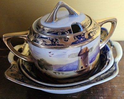 Vintage ''Alte Mühle China'' Porzellan dreiteiliges Set