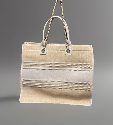 New Abbott Lyon Mini Pearl Canvas Coastal Signature Tote Handbag Purse Beach
