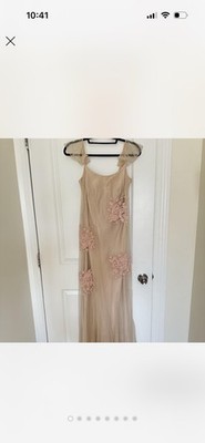 SUE WONG Nocturne Peach Beaded Embroidered Long Gown Dress Shawl