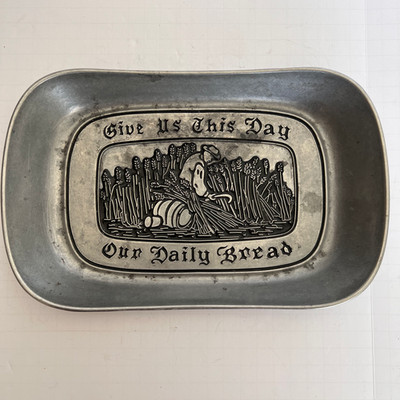 Vintage Wilton Pewter Bread Plate Tray ''Give Us This Day Our Daily Bread'' USED